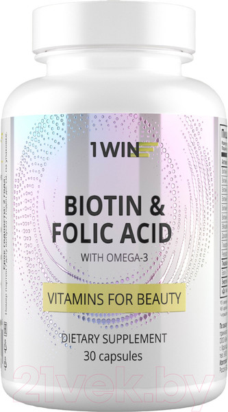 Изображение товара Мультивитаминный комплекс 1WIN Биотин и фолиевая кислота с Омега-3 (30 капсул)