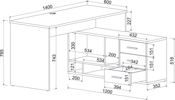 Изображение товара Компьютерный стол Интерлиния Skill-05 (П) (антрацит/антрацит)