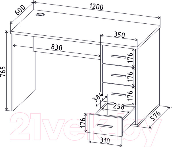 Изображение товара Письменный стол Интерлиния Skill-07 (антрацит/антрацит)