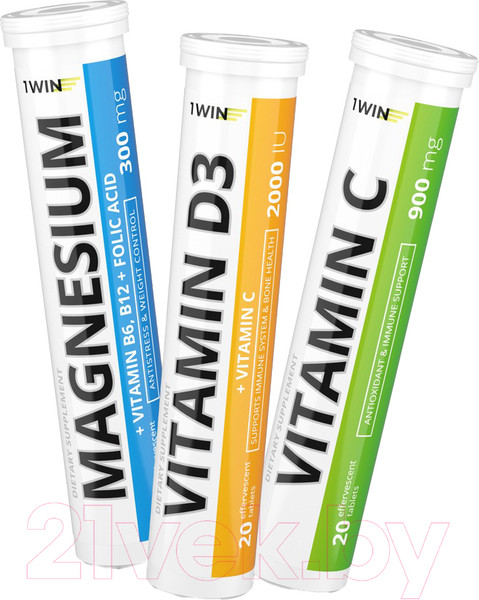 Изображение товара Витаминно-минеральный комплекс 1WIN Набор шипучек Магний и витамины В6, D3, С