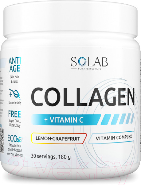 Изображение товара Коллаген SOLAB С витамином С (30 порций, 180г, лимон/грейпфрут)