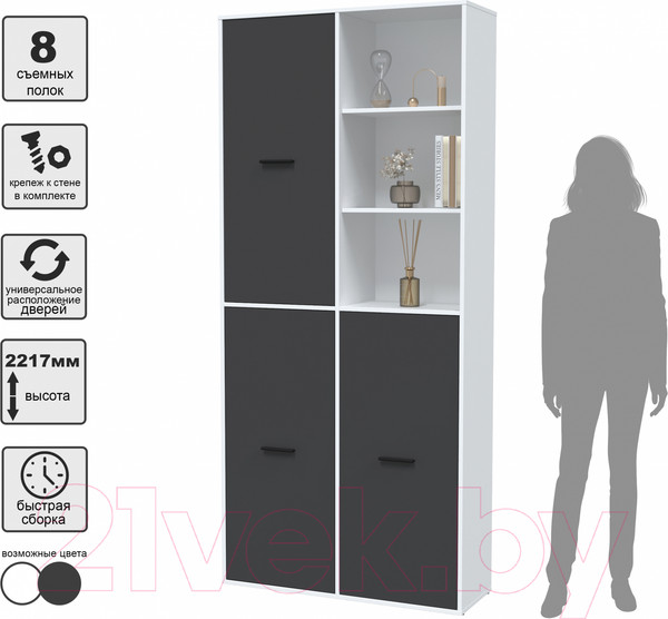 Изображение товара Шкаф Интерлиния Skill-20 (3) (белый платинум/антрацит)