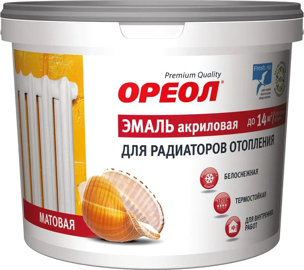 Изображение товара Эмаль Ореол Акриловая для радиаторов отопления (500г, белый матовый)