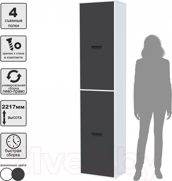 Изображение товара Шкаф-пенал Интерлиния Skill-21 (2) (белый платинум/антрацит)