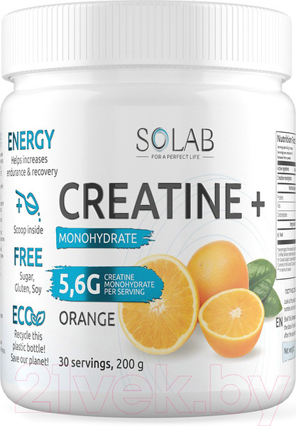 Изображение товара Креатин SOLAB Моногидрат (30 порций, 200гр, апельсин)
