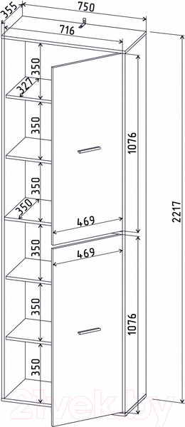 Изображение товара Шкаф Интерлиния Skill-22 (2) (белый платинум/белый платинум)