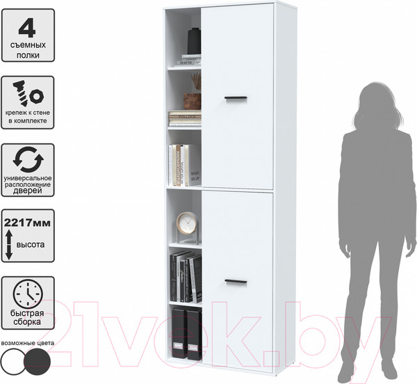 Изображение товара Шкаф Интерлиния Skill-22 (2) (белый платинум/белый платинум)
