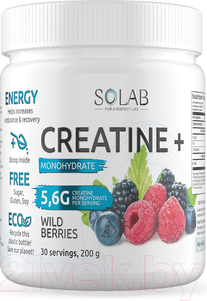 Изображение товара Креатин SOLAB Моногидрат (30 порций, 200гр, лесные ягоды)
