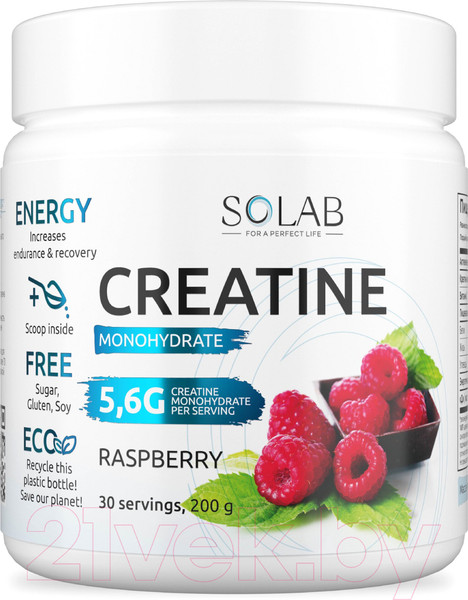 Изображение товара Креатин SOLAB Моногидрат (30 порций, 200гр, малина)