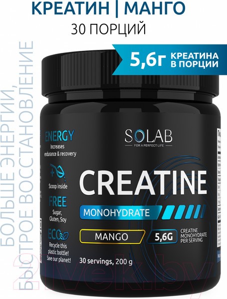 Изображение товара Креатин SOLAB Моногидрат (30 порций, 200гр, манго)