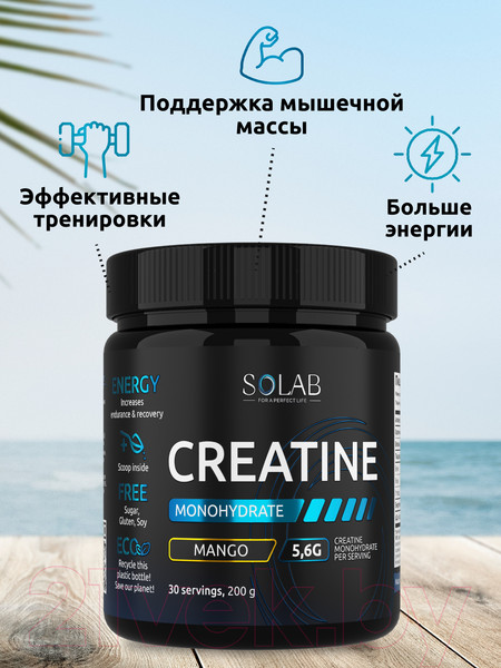 Изображение товара Креатин SOLAB Моногидрат (30 порций, 200гр, манго)