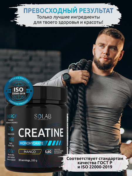 Изображение товара Креатин SOLAB Моногидрат (30 порций, 200гр, манго)
