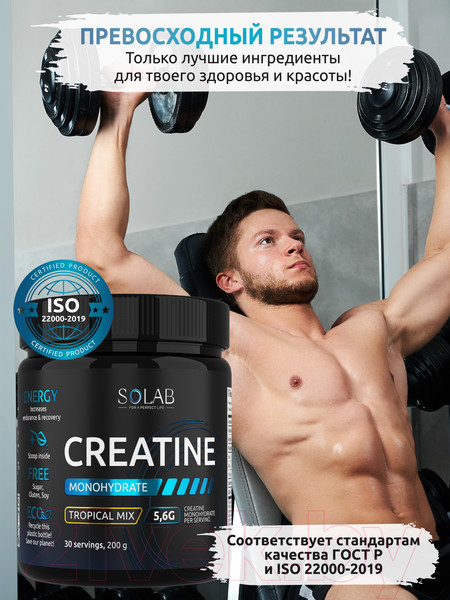 Изображение товара Креатин SOLAB Моногидрат (30 порций, 200гр, тропический микс)