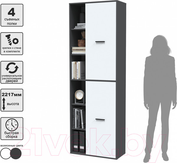 Изображение товара Шкаф Интерлиния Skill-22 (2) (антрацит/белый платинум)