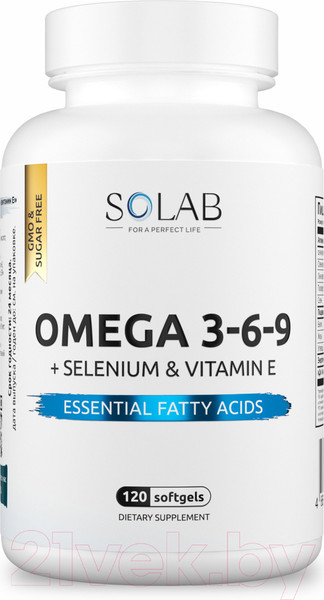 Изображение товара Жирные кислоты SOLAB Omega 3-6-9 с селеном, витамином Е (120 капсул)