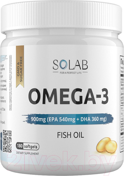 Изображение товара Жирные кислоты SOLAB Omega-3 (900мг, 180 капсул)