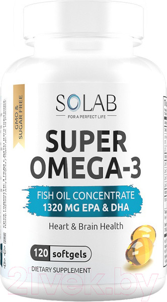 Изображение товара Жирные кислоты SOLAB Omega-3 исландский рыбий жир в капсулах высокой концентрации (120 капсул)