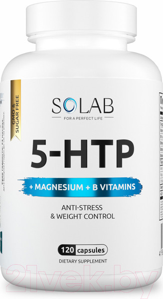 Изображение товара Аминокислота 5-HTP SOLAB С магнием и витаминами группы В в капсулах (120 капсул)