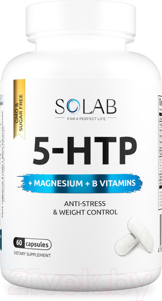 Изображение товара Аминокислота 5-HTP SOLAB С магнием и витаминами группы В в капсулах (60 капсул)