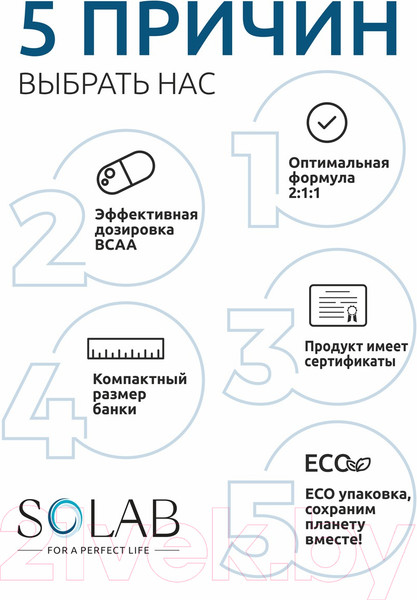 Изображение товара Аминокислоты BCAA SOLAB 2:1:1 (240 капсул, 40 порций)