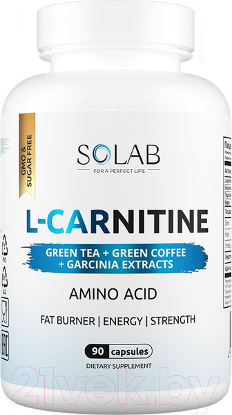 Изображение товара L-карнитин SOLAB С зеленым чаем (90 капсул)