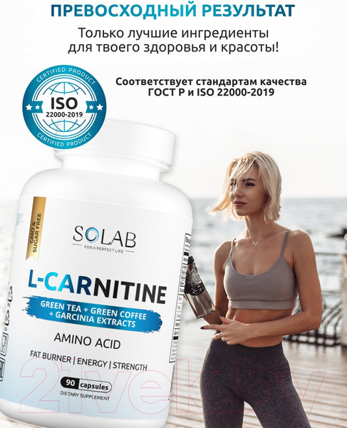 Изображение товара L-карнитин SOLAB С зеленым чаем (90 капсул)
