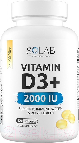 Изображение товара Витамин SOLAB Витамин D3 2000 ME (120 капсул)