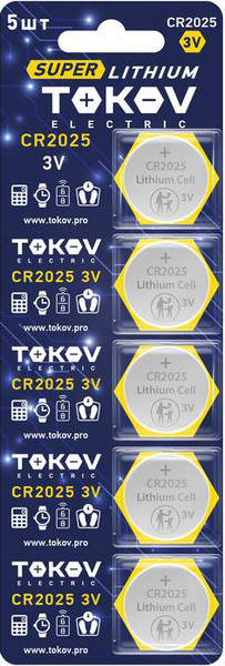 Изображение товара Комплект батареек Tokov Electric CR2025 TKE-LI-CR2025/B5 (5шт)