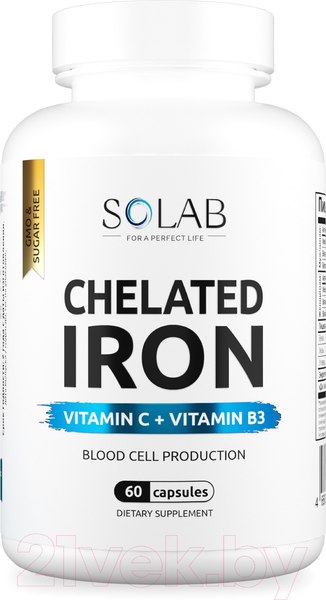 Изображение товара Пищевая добавка SOLAB Железо хелат (60 капсул)