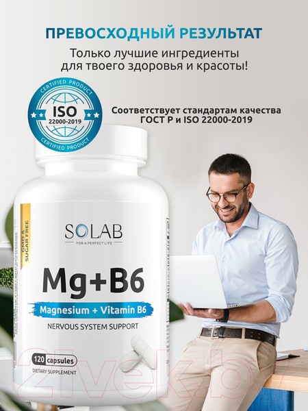 Изображение товара Пищевая добавка SOLAB Магний+витамин В6 (120 капсул)