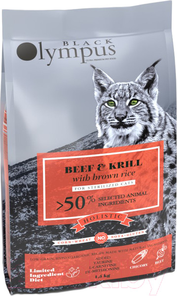 Изображение товара Сухой корм для кошек Black Olympus Для стерилизованных кошек говядина и криль (8кг)