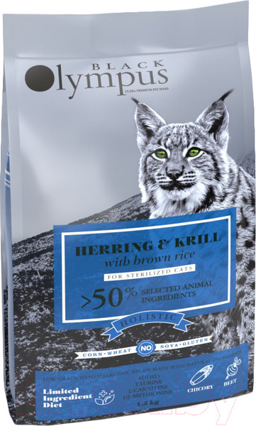 Изображение товара Сухой корм для кошек Black Olympus Для стерилизованных кошек сельдь и криль (8кг)