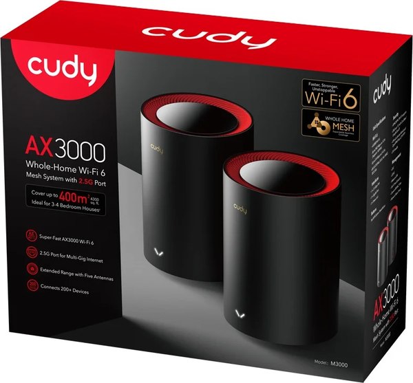 Изображение товара Комплект беспроводных маршрутизаторов Cudy M3000 Black (2-Pack)