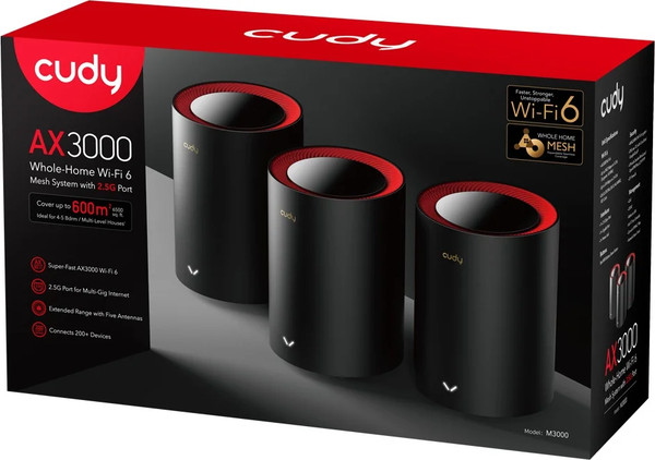Изображение товара Комплект беспроводных маршрутизаторов Cudy M3000 Black (3-Pack)