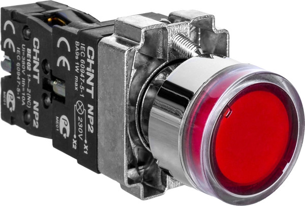 Изображение товара Кнопка для пульта Chint NP2-BW3461 1НО AC/DC 230В LED IP40 (R) / 574080 (красный)