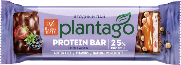 Изображение товара Протеиновый батончик Plantago Crunch 25% (ягодный пай)