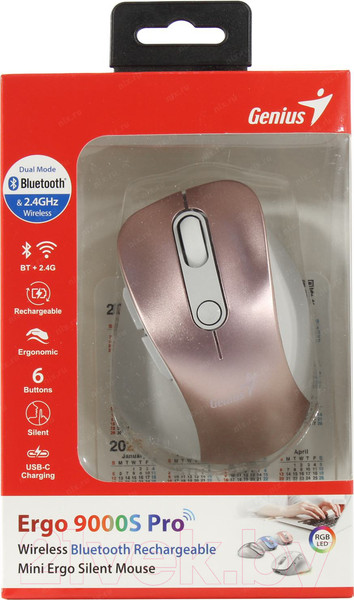 Изображение товара Мышь Genius Ergo 9000S Pro (розовый)