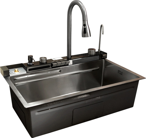 Изображение товара Мойка кухонная со смесителем Mixline Pro 554164 (черный графит, с сифоном)