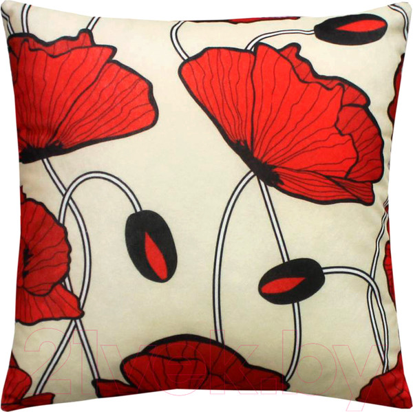 Изображение товара Подушка декоративная MATEX Fantasy Line. Маки на бежевом / 28-321 (бежевый/красный)