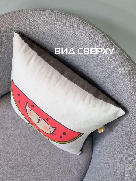 Изображение товара Подушка декоративная MATEX Fantasy. Кот арбуз / 62-547 (серый/красный)