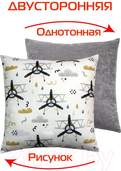 Изображение товара Подушка декоративная MATEX Fantasy. Самолеты / 62-592 (серый/белый/черный)