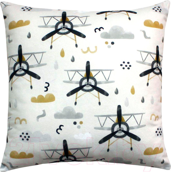 Изображение товара Подушка декоративная MATEX Fantasy. Самолеты / 62-592 (серый/белый/черный)