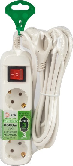 Изображение товара Удлинитель ЭРА Greenline UDL-16-330-ES / Б0065056