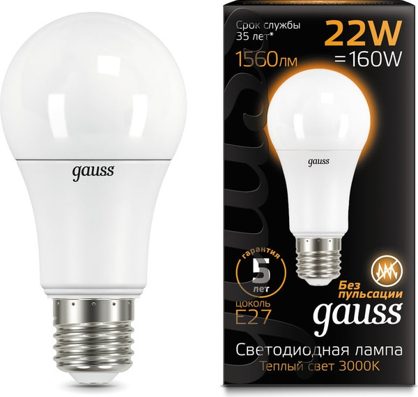 Изображение товара Лампа Gauss A70 22W 1900lm 3000K E27 / 102502122