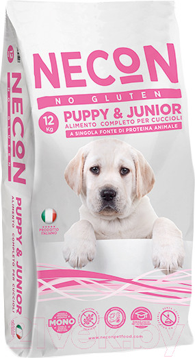 Изображение товара Сухой корм для собак Necon Для щенков и юниоров всех пород со свининой и рисом / NECN01 (12кг)