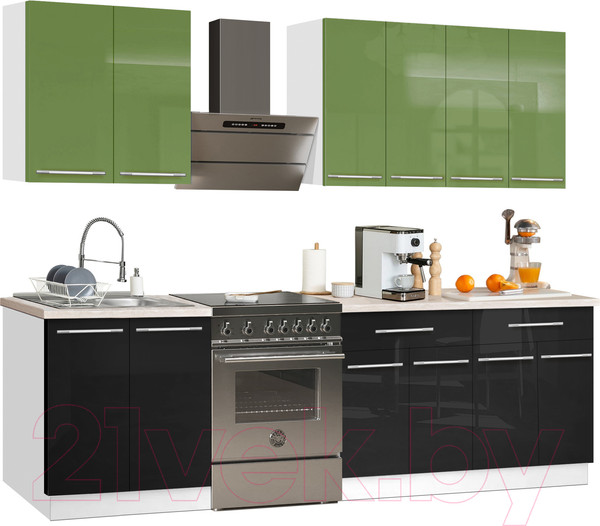 Изображение товара Кухонный гарнитур Кастанье Мила 2.0 (зеленый глянец/черный глянец)