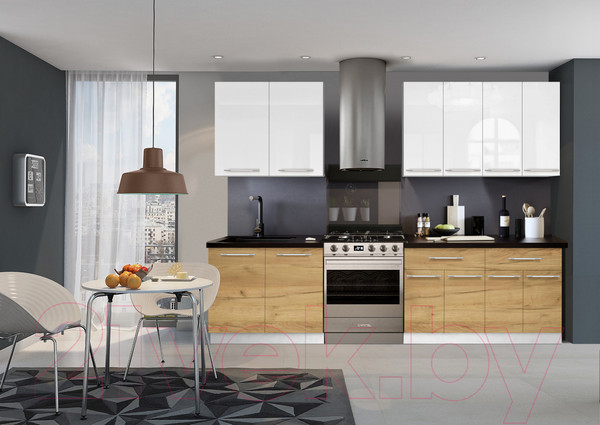 Изображение товара Кухонный гарнитур Кастанье Мила 2.0 (белый глянец/дуб крафт золотой матовый)