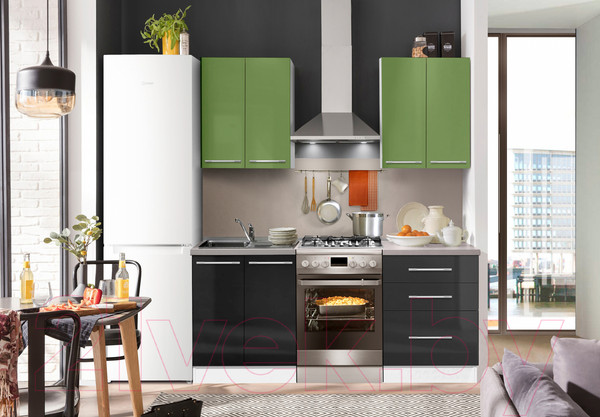 Изображение товара Кухонный гарнитур Кастанье Мила 1.2 (зеленый глянец/черный глянец)