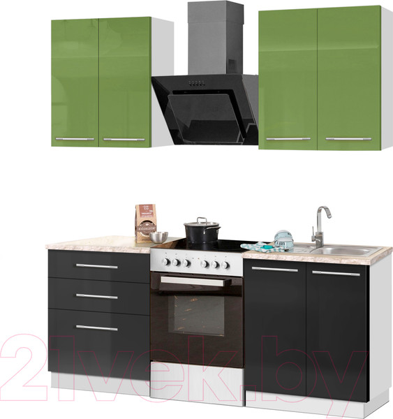 Изображение товара Кухонный гарнитур Кастанье Мила 1.2 (зеленый глянец/черный глянец)