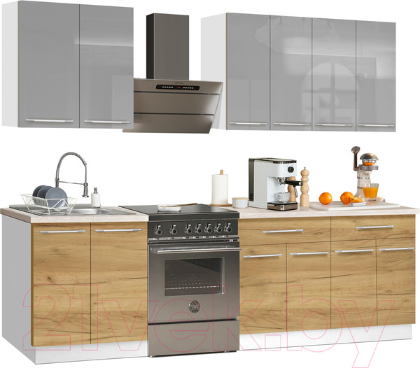 Изображение товара Кухонный гарнитур Кастанье Мила 2.0 (серый пыльный/дуб крафт золотой матовый)